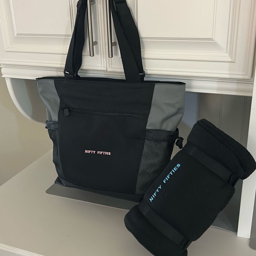 Black Tote with Fleece Blanket